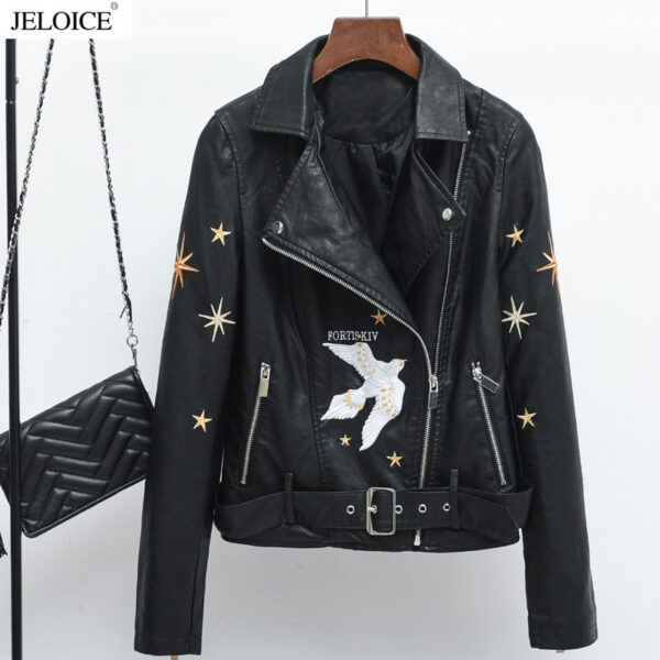 Embroidered leather coat - Imagen 4