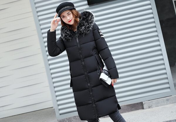 The new cotton padded winter long big girls slim Korean fur collar size feather padded female thickening - Imagen 5