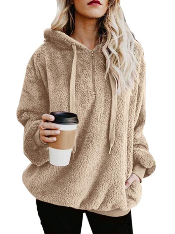European and American long-sleeved hooded solid color sweater - Imagen 5