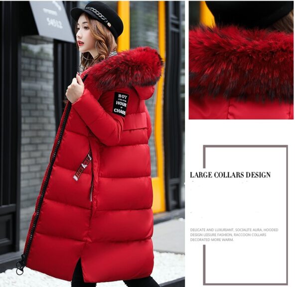 The new cotton padded winter long big girls slim Korean fur collar size feather padded female thickening - Imagen 11