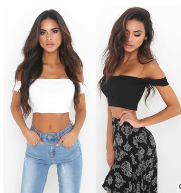 USA SIZE   Black and white off shoulder tube top sexy umbilical top
