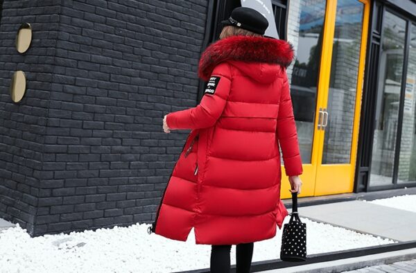 The new cotton padded winter long big girls slim Korean fur collar size feather padded female thickening - Imagen 7