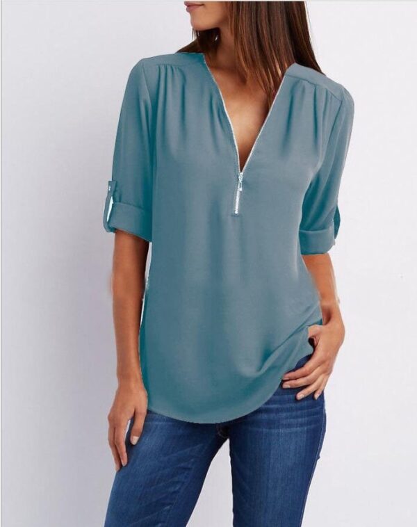 Camiseta de manga larga con cuello en V y cremallera A&P. - Imagen 6
