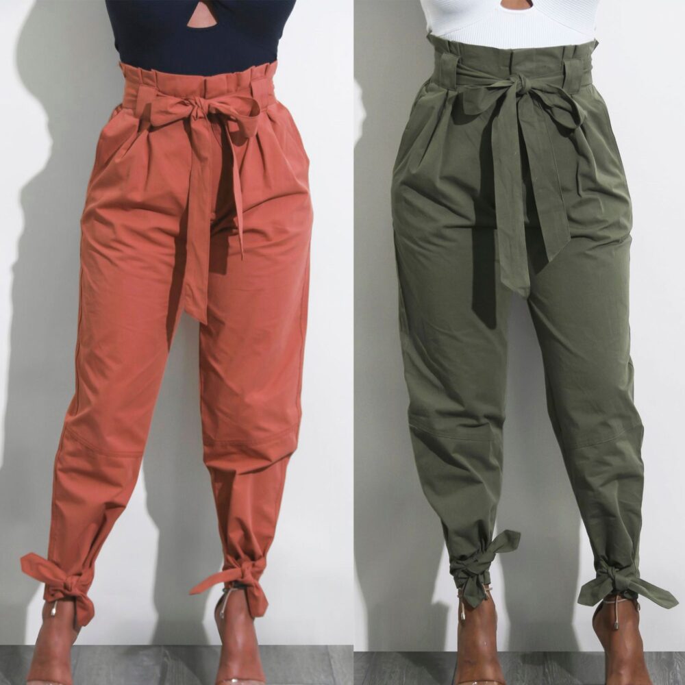 CALOFE 2020 Summer Autumn Loose Bow Ruffle Women Pants Summer Casual Belt High Waist Solid Trousers Steetwear Female Pants