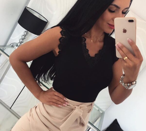 2020ebay AliExpress Wish Amazon Explosion models Lace-up lace deep V-neck sexy tops - Imagen 10