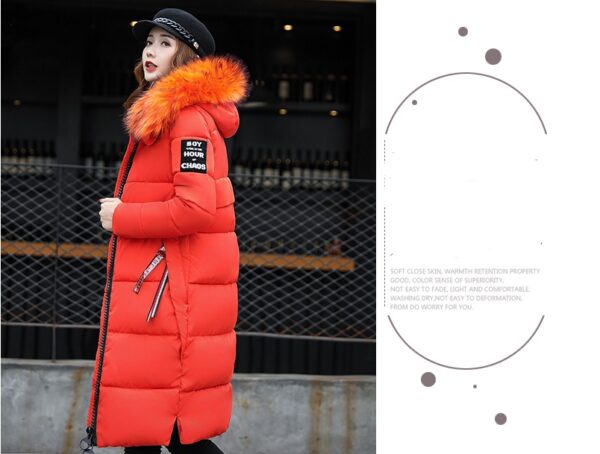 The new cotton padded winter long big girls slim Korean fur collar size feather padded female thickening - Imagen 12