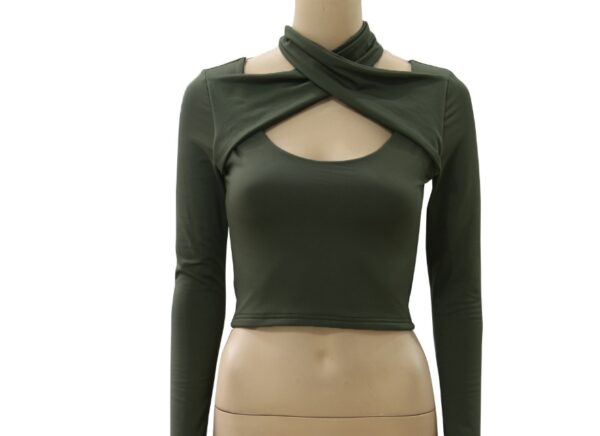 USA SIZE   4-color 4 size XL long-sleeved chest cross-neck top - Imagen 8