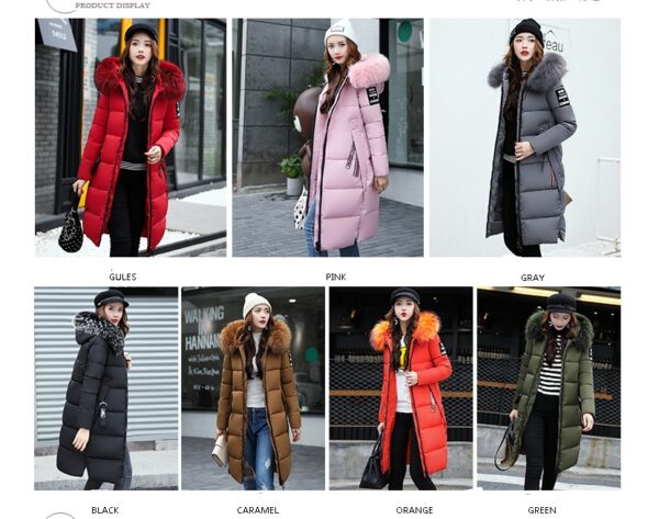 The new cotton padded winter long big girls slim Korean fur collar size feather padded female thickening - Imagen 10