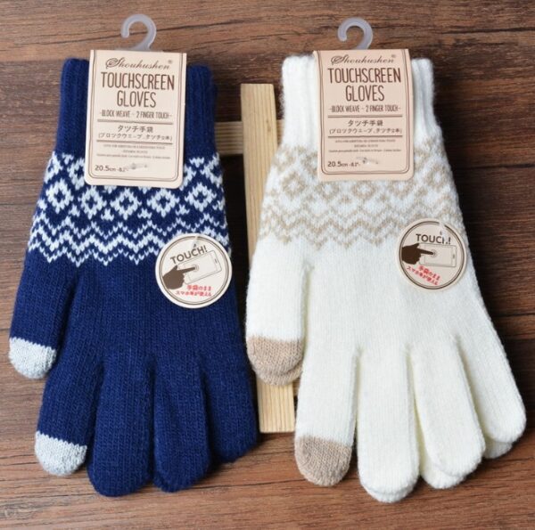 Creative new imitation cashmere knit gloves ladies jacquard touch screen warm fashion winter gloves - Imagen 14