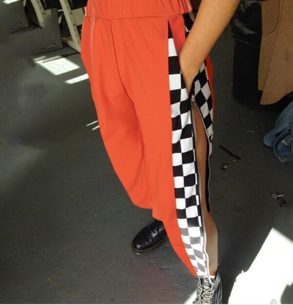 Pantalon Femme Side Checkerboard Zipper Sweatpants - Imagen 3