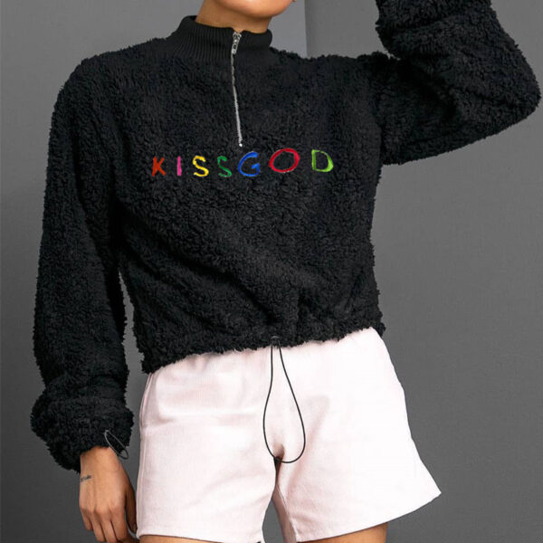 Letter embroidered lamb hair drawstring sweater - Imagen 3