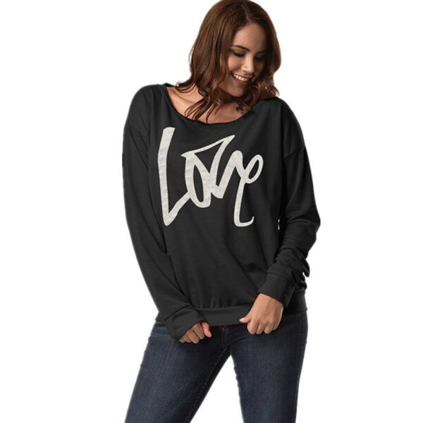 Autumn Women's Letter Love Print Sexy Leaky Off Shoulder Long Sleeve Pink Purple Green Yellow Tees Sweat Shirt Tops - Imagen 12