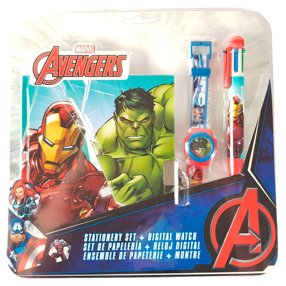 Set reloj digital + boligrafo 6 colores + diario Vengadores Avengers Marvel