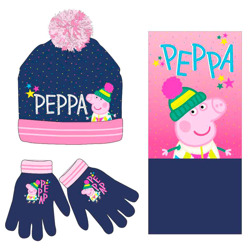 Conjunto gorro guantes braga cuello Peppa Pig
