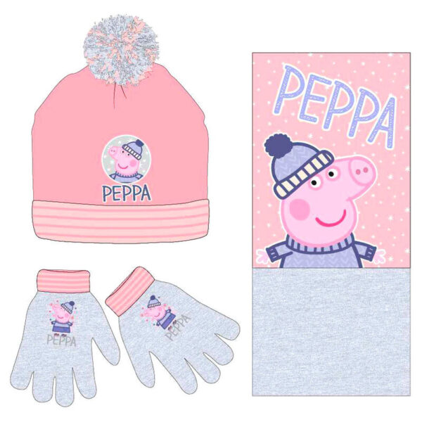 Conjunto gorro guantes braga cuello Peppa Pig