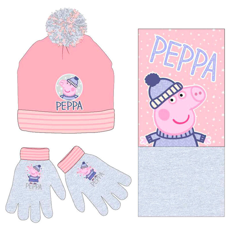 Conjunto gorro guantes braga cuello Peppa Pig